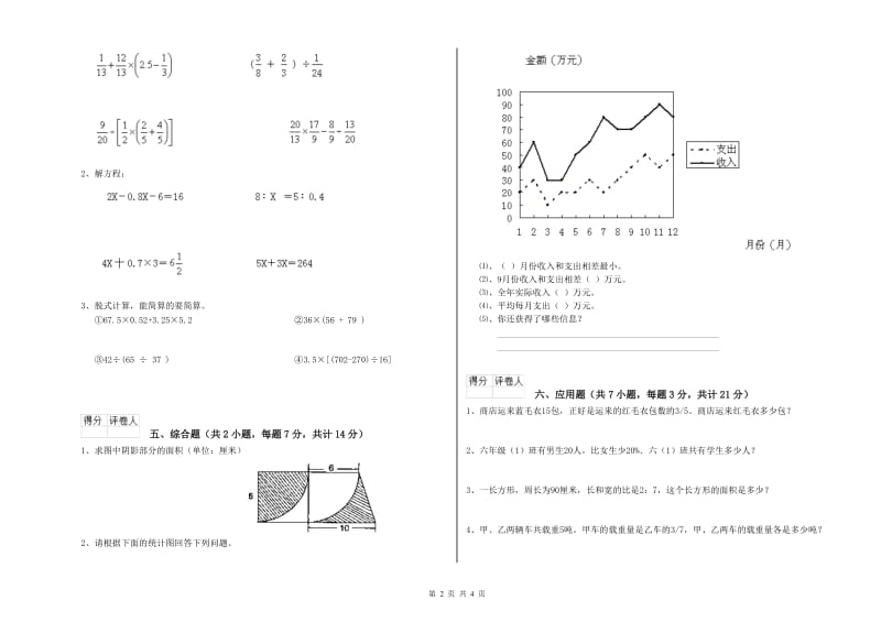 马鞍山市实验小学六年级数学【下册】期中考试试题 附答案.doc_第2页