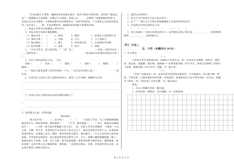 黔南布依族苗族自治州实验小学六年级语文下学期模拟考试试题 含答案.doc_第3页