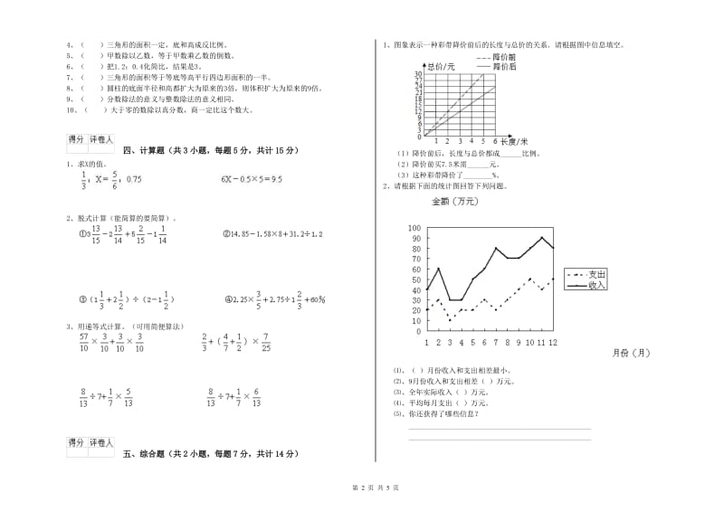 阜阳市实验小学六年级数学【下册】自我检测试题 附答案.doc_第2页