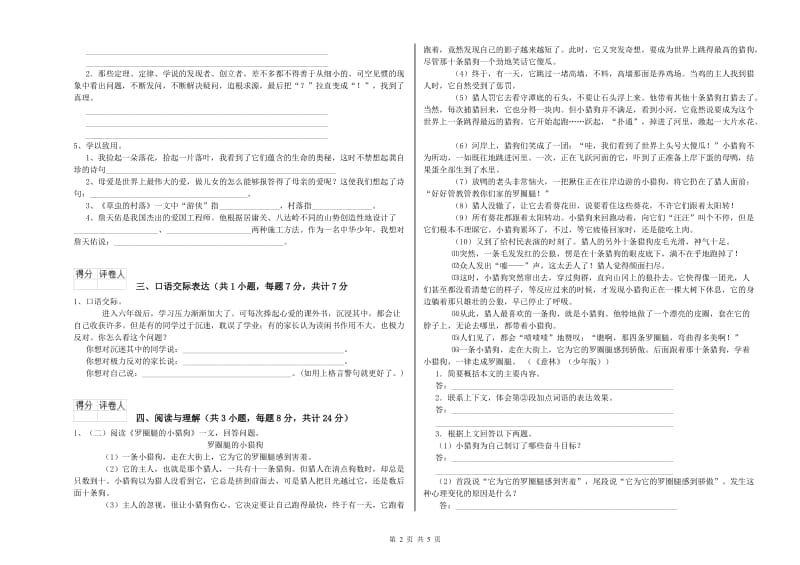 驻马店地区重点小学小升初语文模拟考试试卷 附答案.doc_第2页