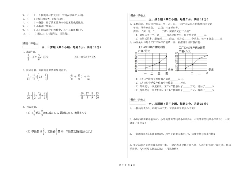 青岛市实验小学六年级数学下学期自我检测试题 附答案.doc_第2页