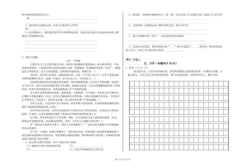 黄南藏族自治州实验小学六年级语文【下册】过关检测试题 含答案.doc_第3页