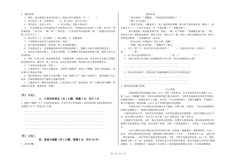 陕西省重点小学小升初语文能力检测试题 含答案.doc_第2页