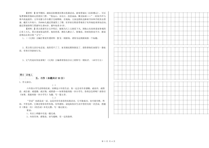 马鞍山市实验小学六年级语文下学期月考试题 含答案.doc_第3页