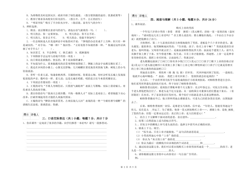 阳江市重点小学小升初语文强化训练试卷 附答案.doc_第2页