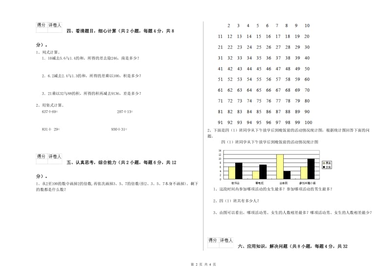 陕西省2019年四年级数学【上册】自我检测试卷 附解析.doc_第2页