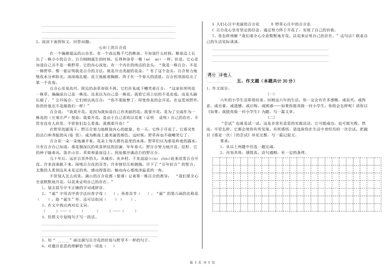 青海省小升初语文综合检测试题 附答案.doc_第3页