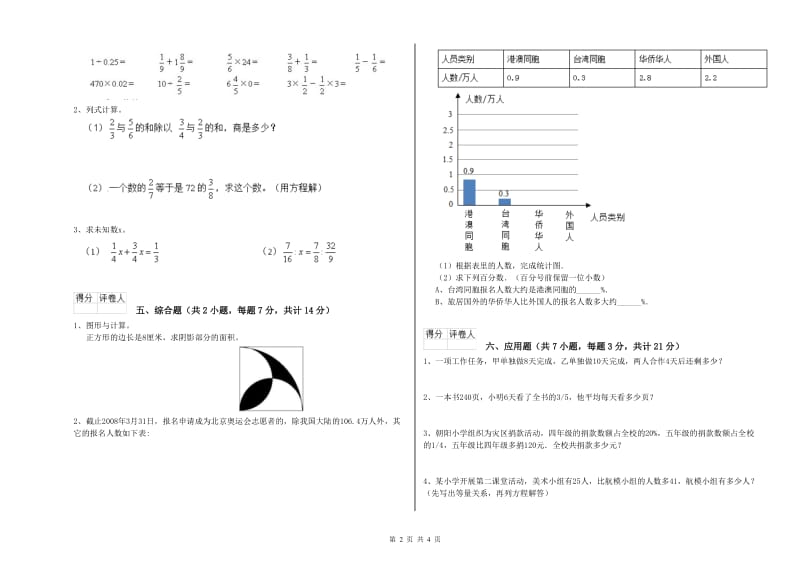 黄石市实验小学六年级数学上学期开学检测试题 附答案.doc_第2页