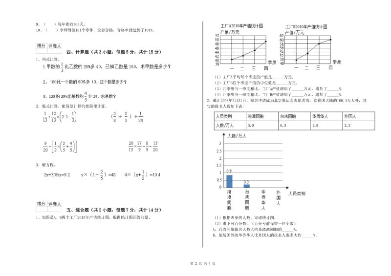 长治市实验小学六年级数学【下册】过关检测试题 附答案.doc_第2页