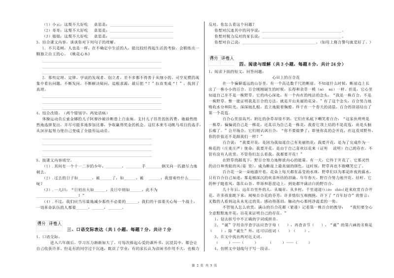 辽源市重点小学小升初语文综合检测试卷 含答案.doc_第2页