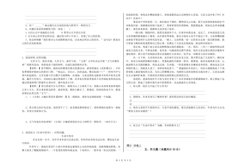 辽源市重点小学小升初语文综合检测试卷 含答案.doc_第3页