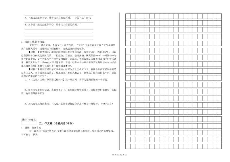 驻马店地区重点小学小升初语文能力检测试卷 附答案.doc_第3页