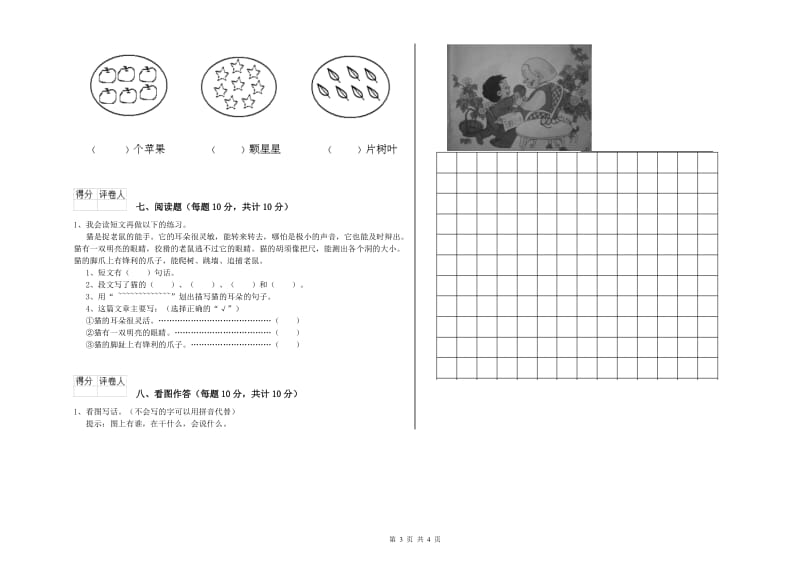 阜阳市实验小学一年级语文【下册】全真模拟考试试题 附答案.doc_第3页