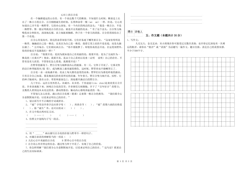 黄南藏族自治州重点小学小升初语文综合检测试题 含答案.doc_第3页