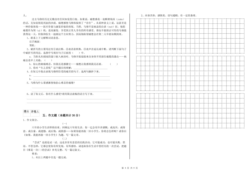 黑龙江省小升初语文模拟考试试卷A卷 附答案.doc_第3页