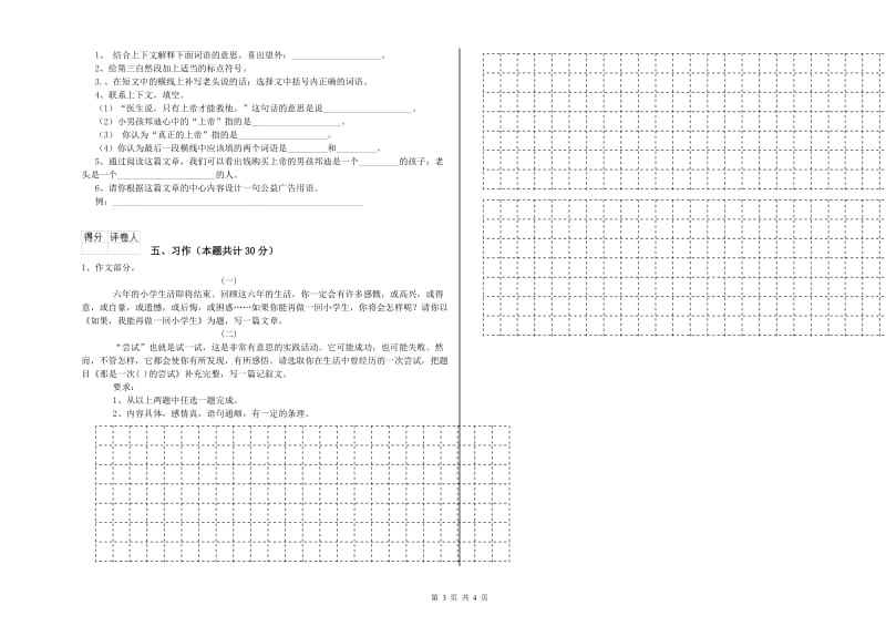 长沙市实验小学六年级语文下学期强化训练试题 含答案.doc_第3页