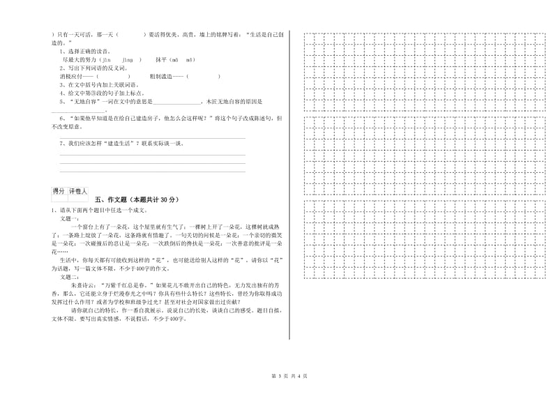 陕西省重点小学小升初语文过关检测试卷B卷 附答案.doc_第3页