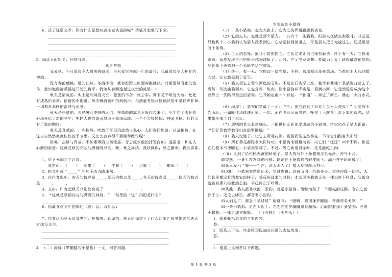 驻马店地区重点小学小升初语文综合检测试卷 附答案.doc_第3页