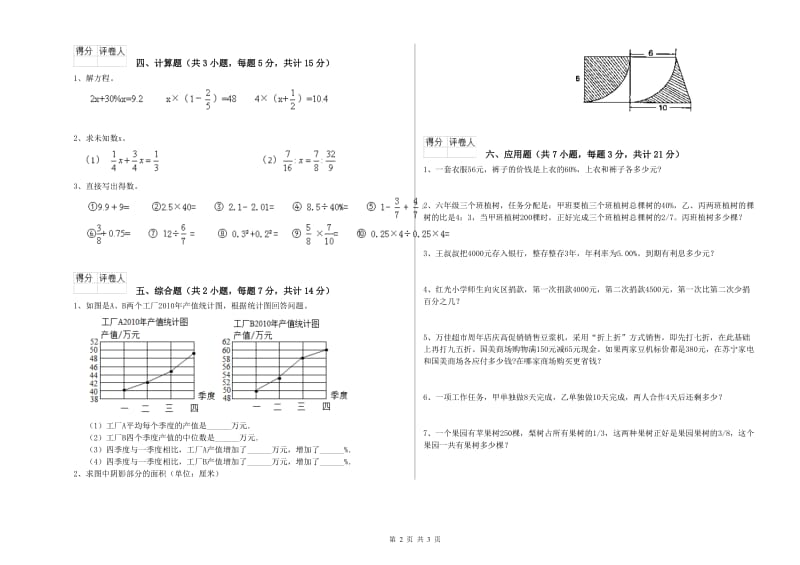 阳江市实验小学六年级数学下学期开学检测试题 附答案.doc_第2页