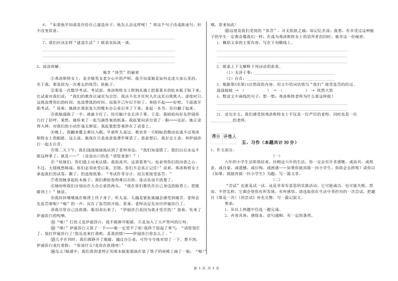 黔西南布依族苗族自治州实验小学六年级语文【上册】能力提升试题 含答案.doc_第3页