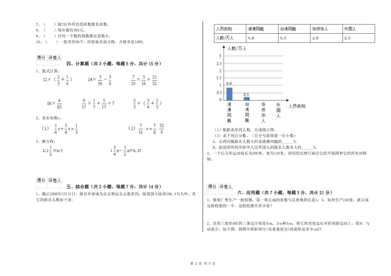 达州市实验小学六年级数学【上册】开学检测试题 附答案.doc_第2页