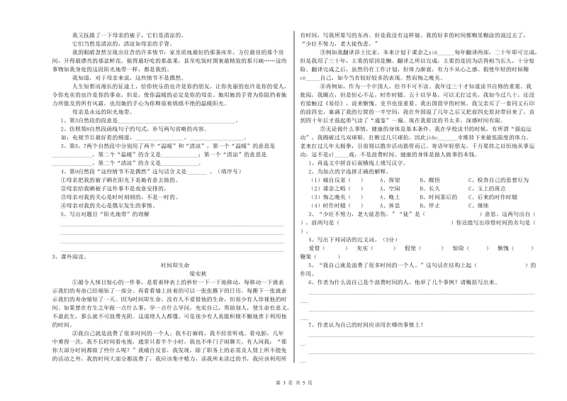 黑龙江省小升初语文能力测试试卷B卷 附解析.doc_第3页