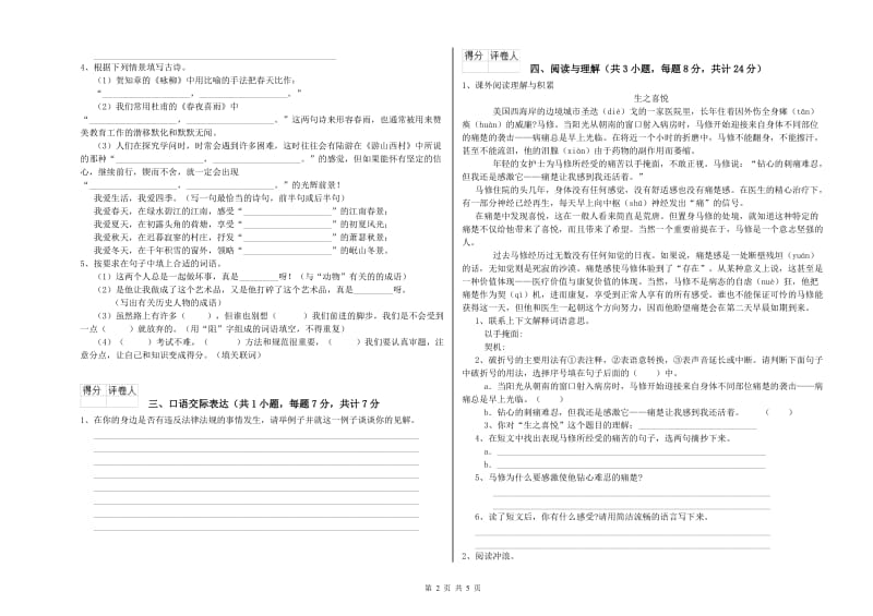 驻马店地区重点小学小升初语文能力提升试卷 含答案.doc_第2页