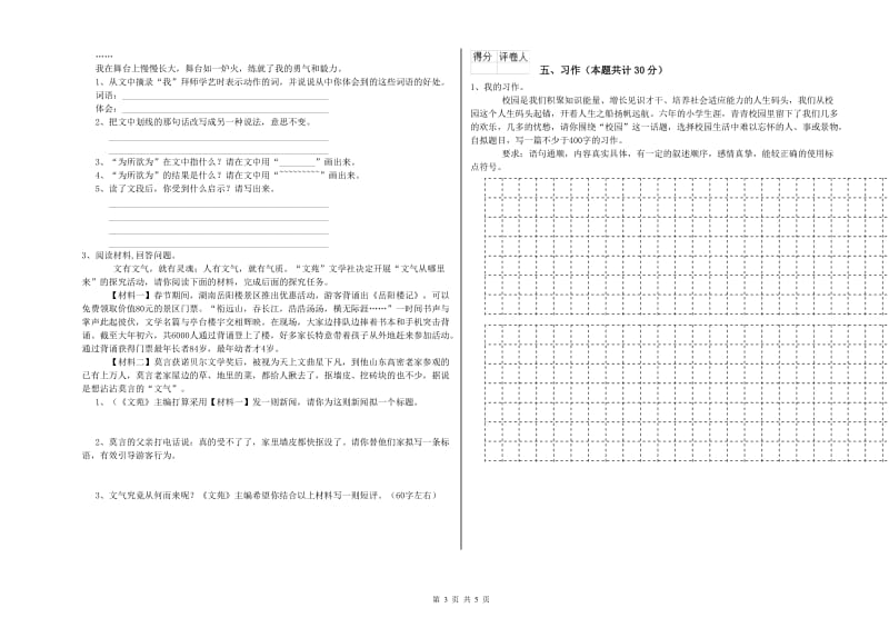 阜阳市实验小学六年级语文下学期月考试题 含答案.doc_第3页