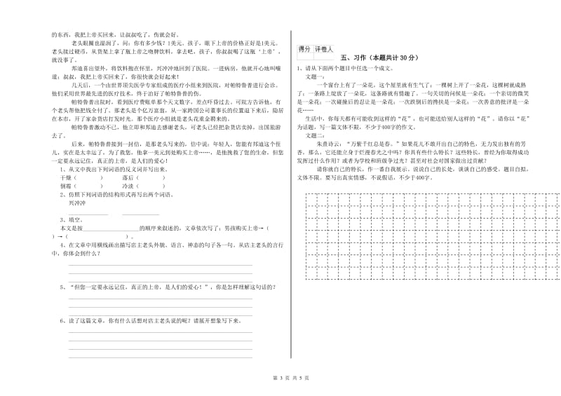 陇南市实验小学六年级语文【下册】全真模拟考试试题 含答案.doc_第3页