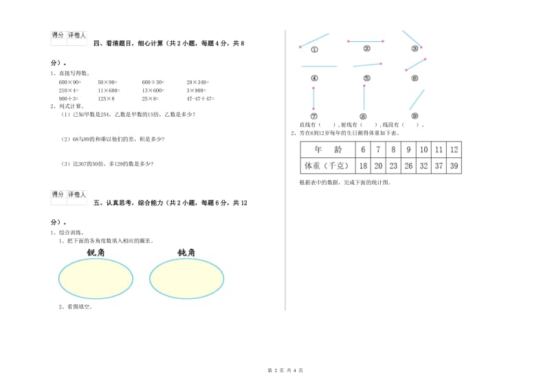 陕西省2019年四年级数学下学期开学检测试卷 附解析.doc_第2页