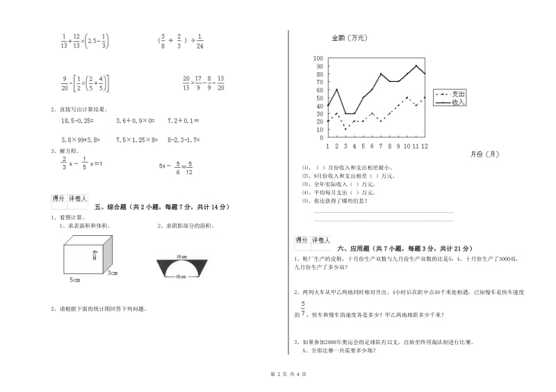 随州市实验小学六年级数学【下册】能力检测试题 附答案.doc_第2页