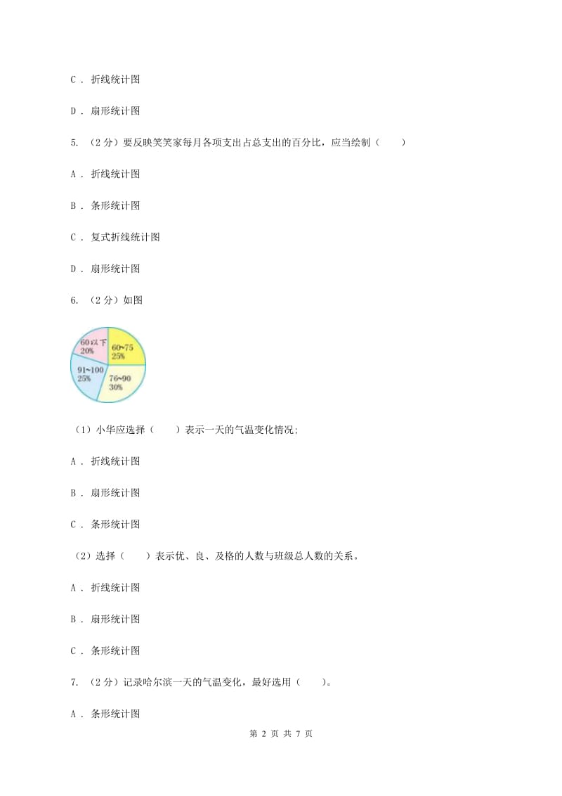 人教版2019-2020学年六年级上册专项复习七：统计图的选择（I）卷.doc_第2页