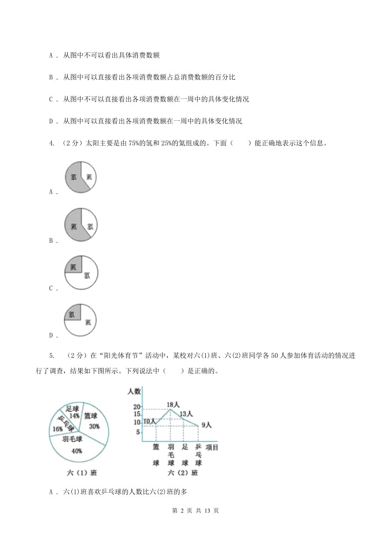 人教版六年级上册数学期末专项复习冲刺卷（七）：扇形统计图C卷.doc_第2页