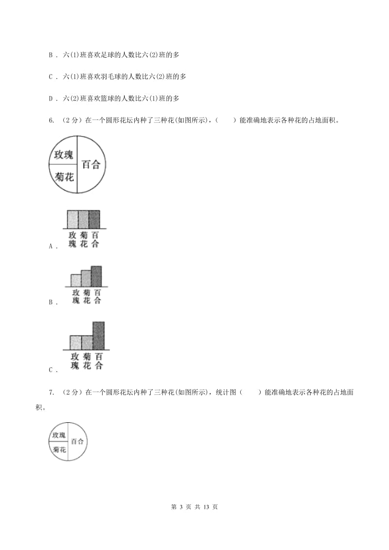 人教版六年级上册数学期末专项复习冲刺卷（七）：扇形统计图C卷.doc_第3页