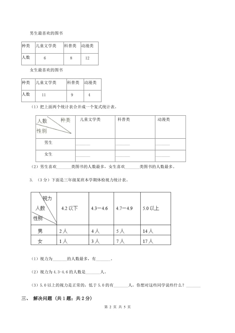 2019-2020学年小学数学人教版三年级下册 3.复式统计表 同步练习.doc_第2页