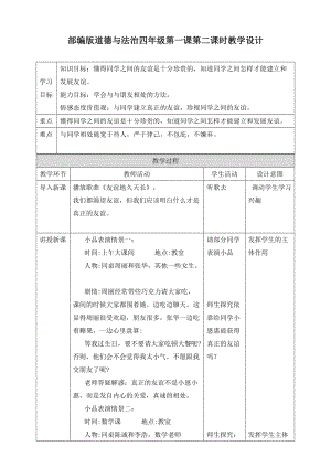 部編版道德與法治四年下冊(cè)第一課《我們的好朋友》第二課時(shí)教案表格式