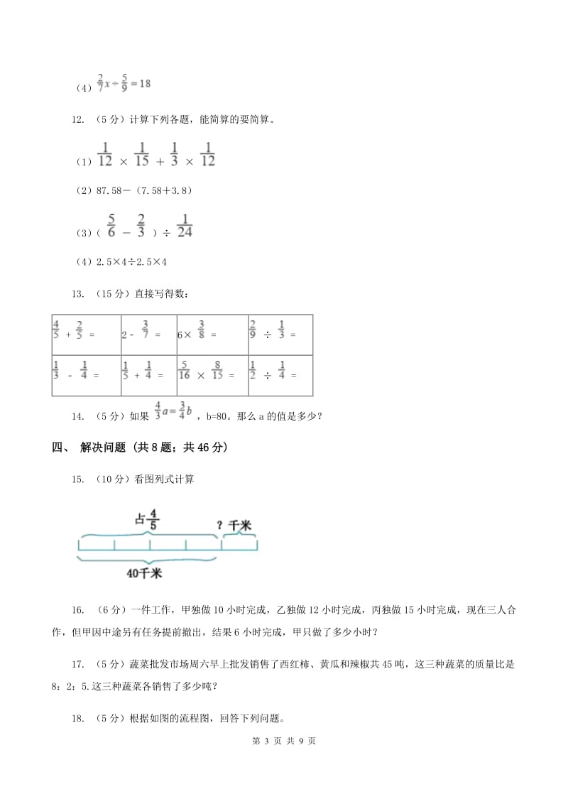 北师大版六年级上册数学期末专项复习冲刺卷（三）：分数除法C卷.doc_第3页