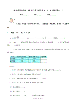 人教版數(shù)學六年級上冊 第六單元百分數(shù)（一） 單元測試卷（一）.doc