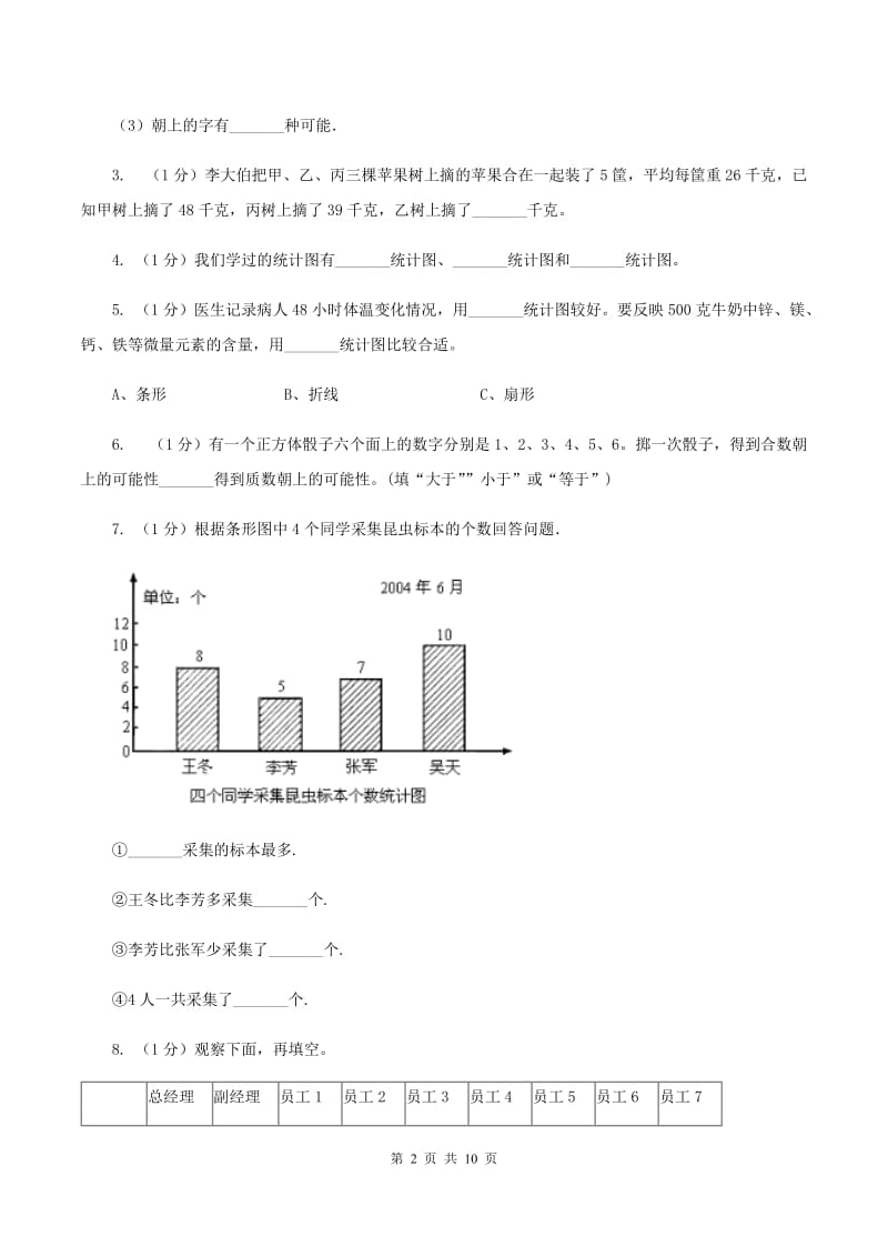 2019-2020学年小学数学人教版六年级下册 整理与复习统计与概率 单元卷.doc_第2页