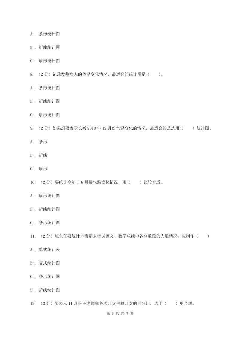 人教版2019-2020学年六年级上册专项复习七：统计图的选择B卷.doc_第3页