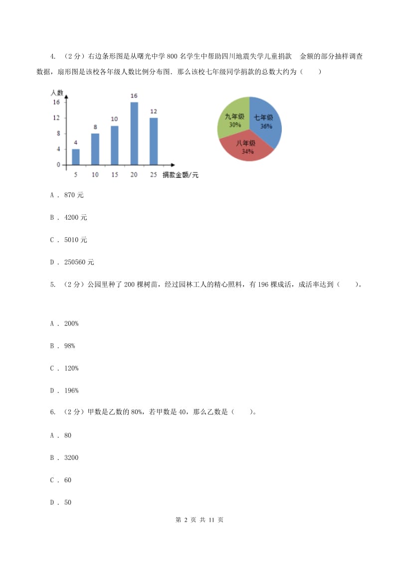 人教统编版六年级上册数学期末专项复习冲刺卷（六）：百分数B卷.doc_第2页