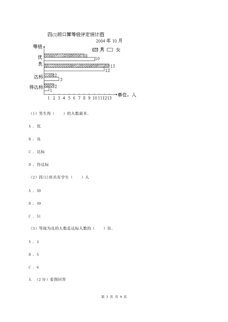 人教版小学数学四年级下册 第八单元 8.2复式条形统计图 同步练习 A卷.doc_第3页