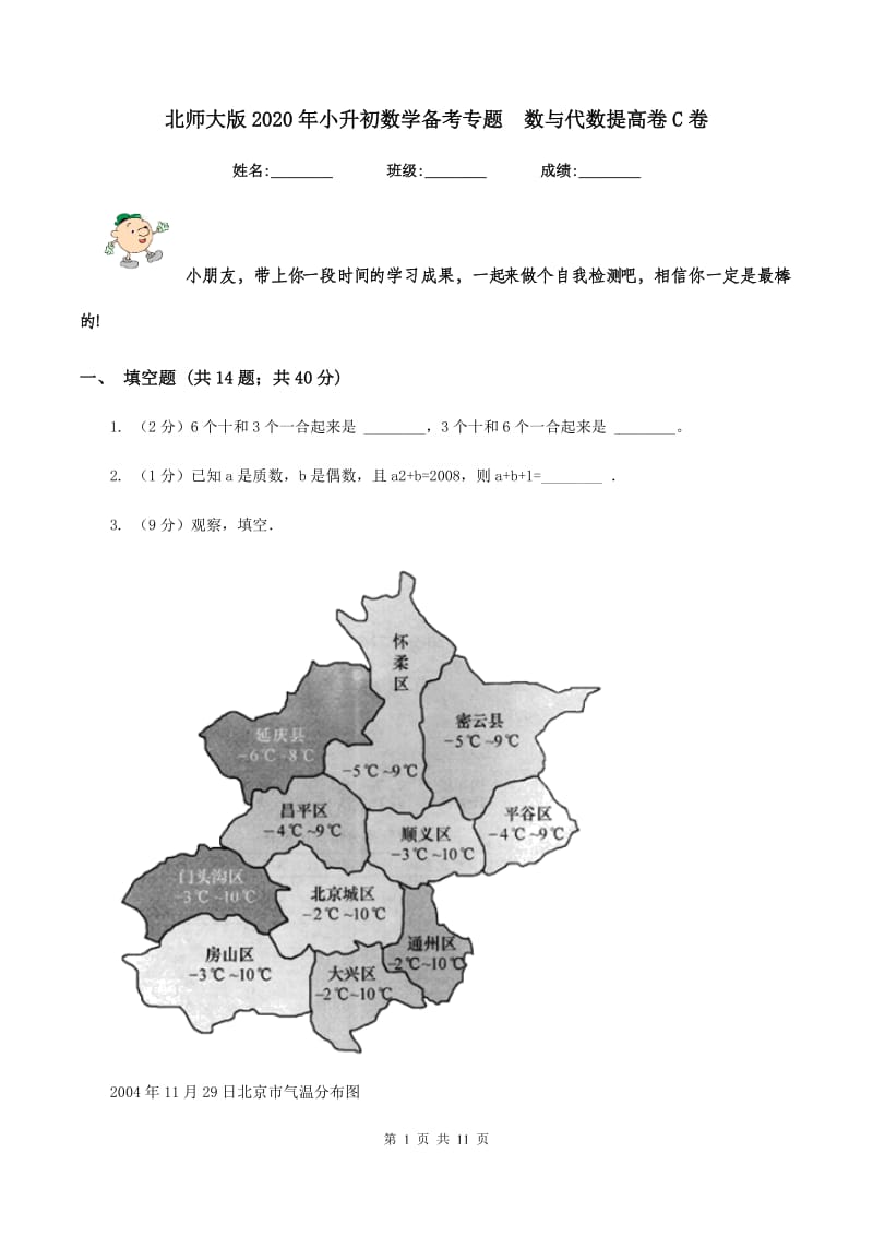 北师大版2020年小升初数学备考专题 数与代数提高卷C卷.doc_第1页