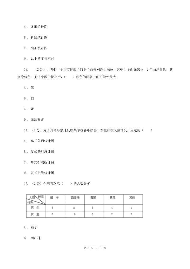 苏教版2020年小升初数学备考专题 统计与可能性综合卷（I）卷.doc_第3页