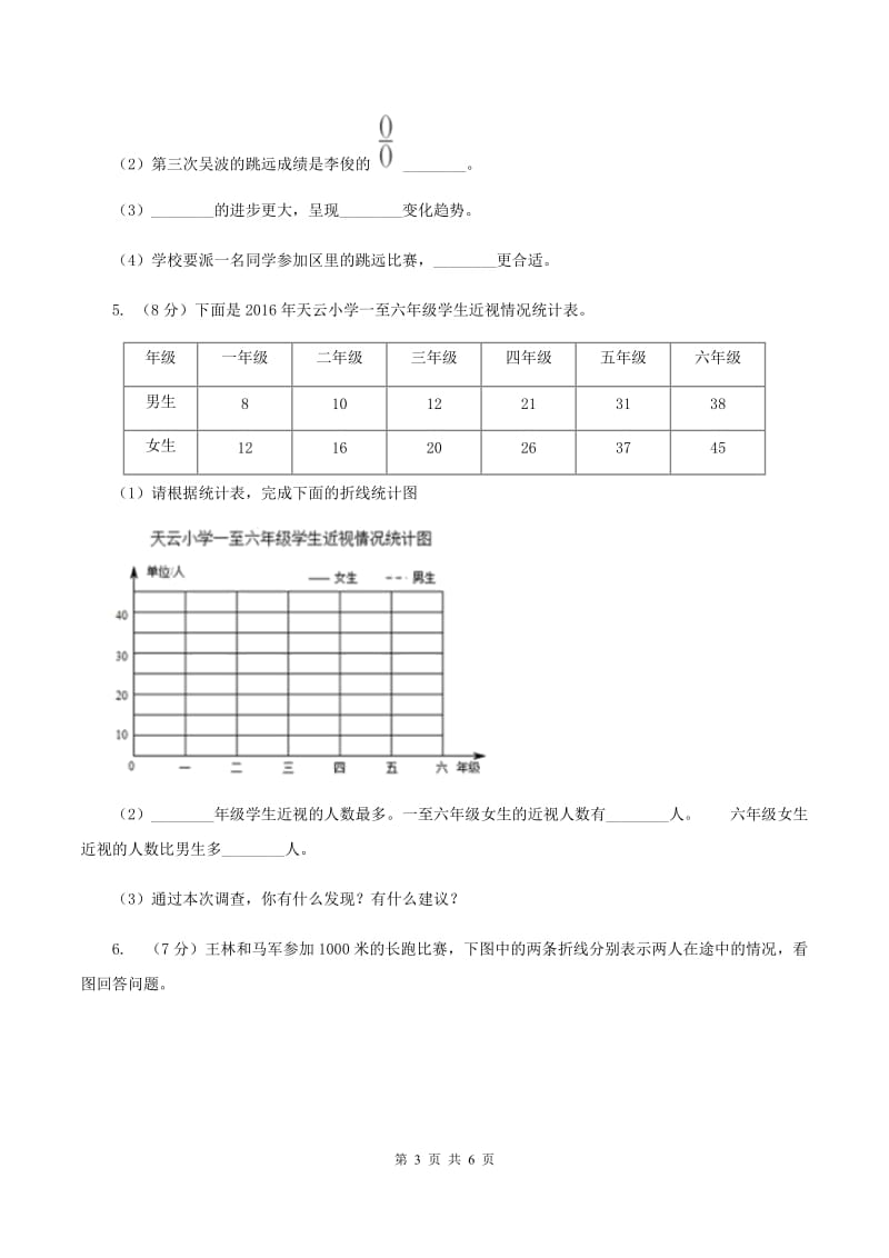 2019-2020学年冀教版小学数学五年级下册 七 折线统计图 同步训练（I）卷.doc_第3页