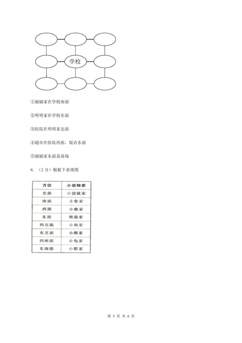 2019-2020学年小学数学人教版三年级下册 1.位置与方向（一） 同步练习（2）（I）卷.doc_第3页