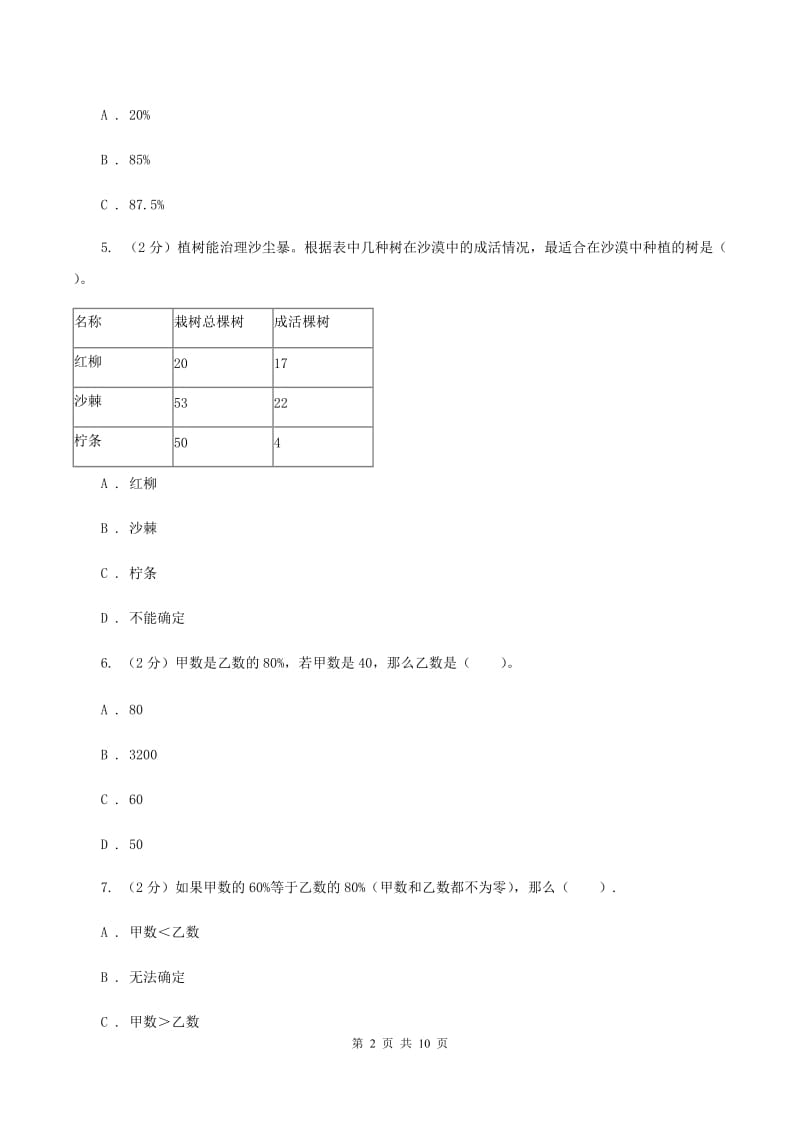 苏教版六年级上册数学期末专项复习冲刺卷（六）：百分数B卷.doc_第2页