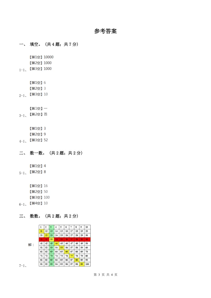 2019-2020学年小学数学冀教版一年级下册 3.3 100以内数的组成 同步练习（I）卷.doc_第3页