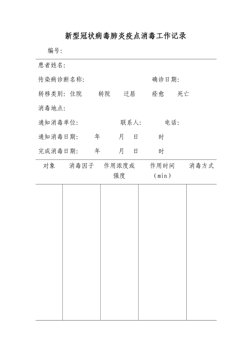 新型冠状病毒肺炎疫点消毒工作记录【参考】_第1页