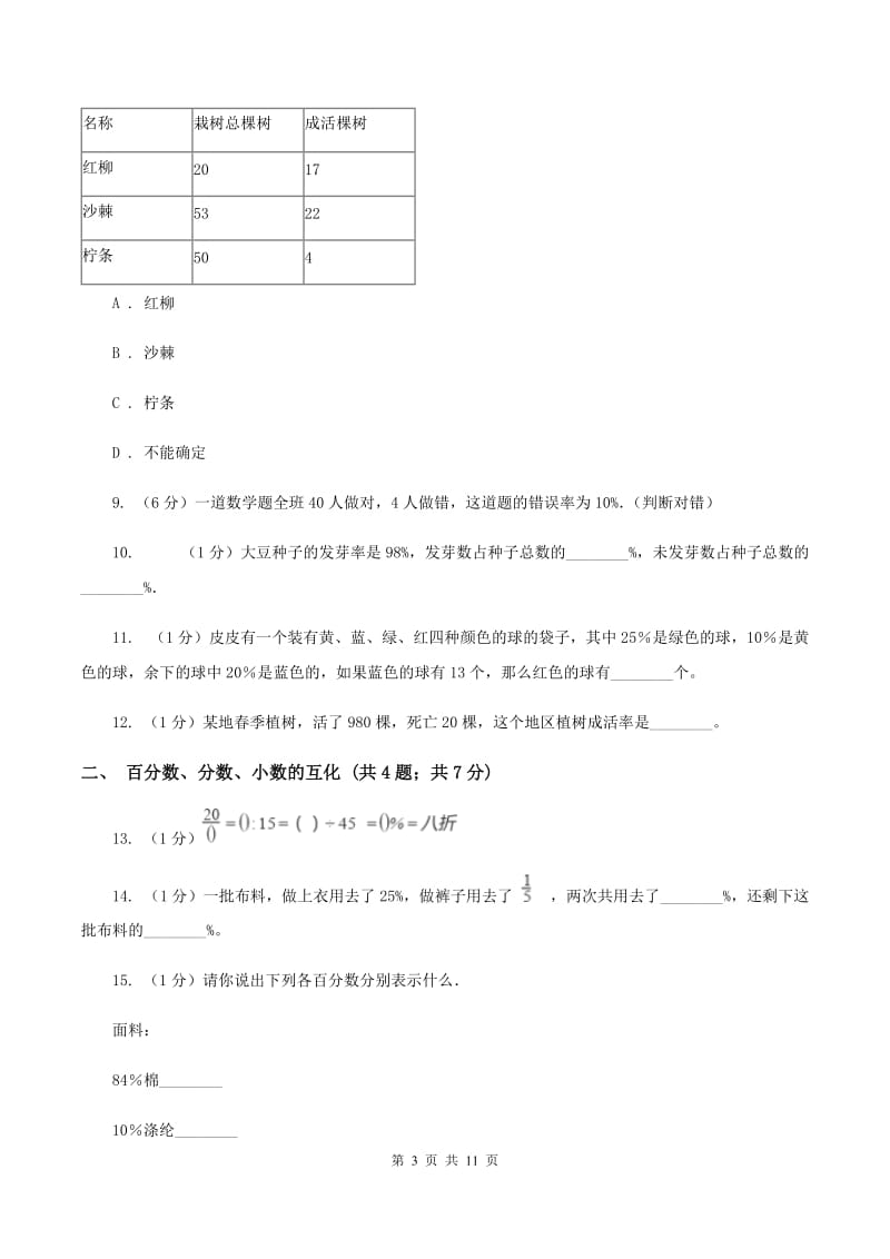 苏教版六年级上册数学期末专项复习冲刺卷（六）：百分数（II ）卷.doc_第3页